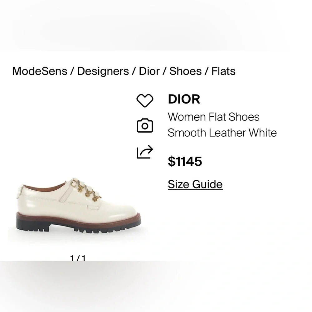 Christian Dior leather cream Oxford shoes size 37